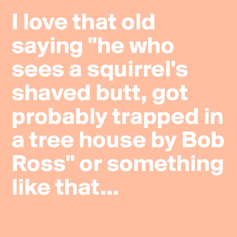 I love that old saying "he who sees a squirrel's shaved butt, got probably trapped in a tree house by Bob Ross" or something like that...