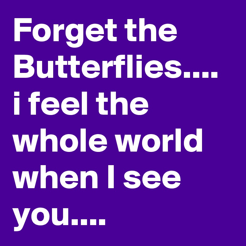 Forget the Butterflies.... i feel the whole world when I see you.... 