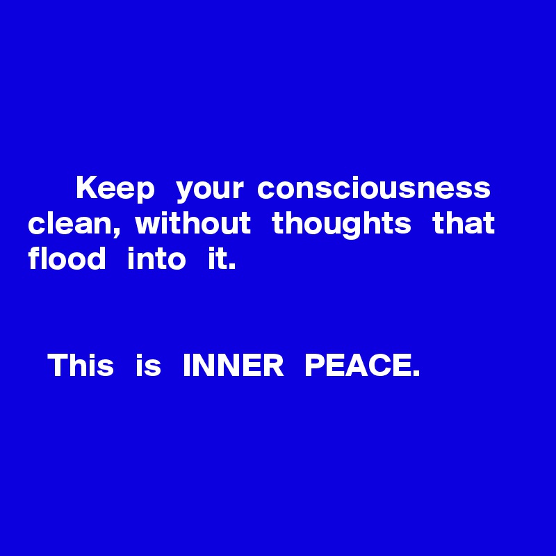 



       Keep   your  consciousness clean,  without   thoughts   that flood   into   it. 


   This   is   INNER   PEACE.



