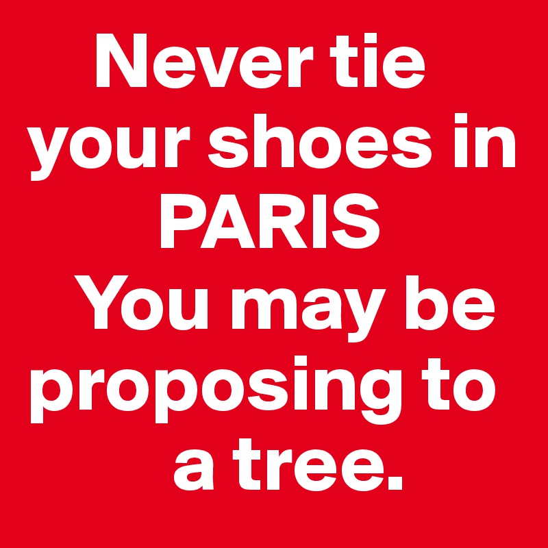     Never tie 
your shoes in
        PARIS                                
   You may be   proposing to
         a tree.