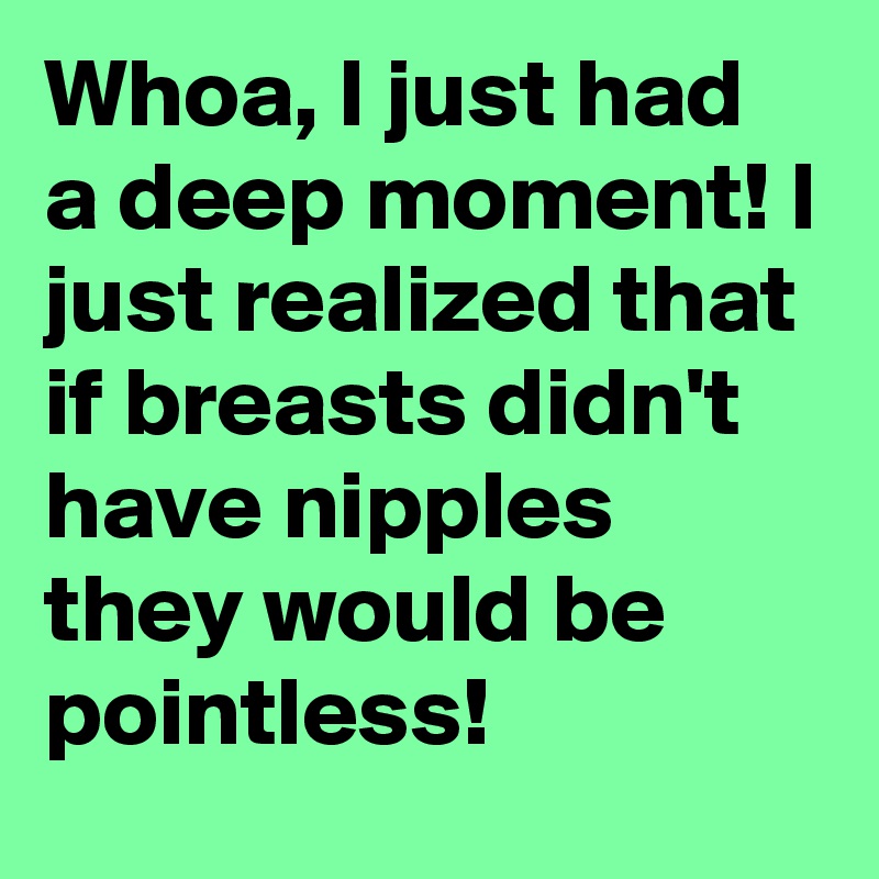 Whoa, I just had a deep moment! I just realized that if breasts didn't have nipples they would be pointless!