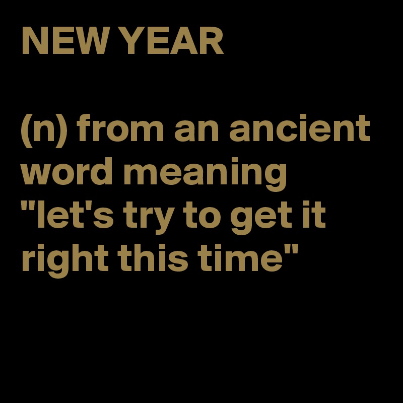 NEW YEAR

(n) from an ancient word meaning "let's try to get it right this time"

