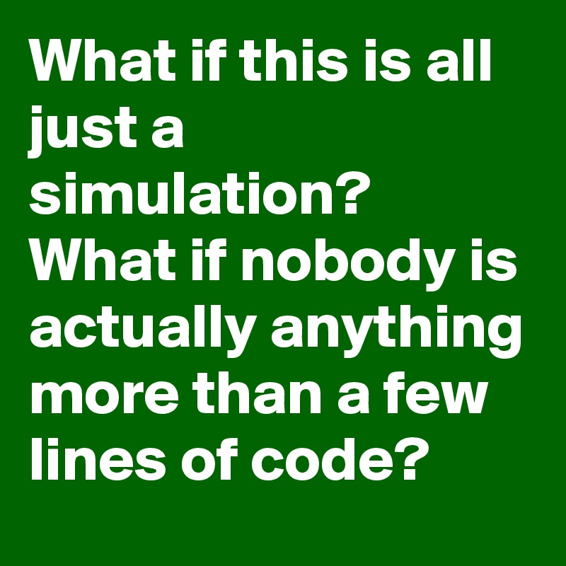 What if this is all just a simulation? What if nobody is actually anything more than a few lines of code?