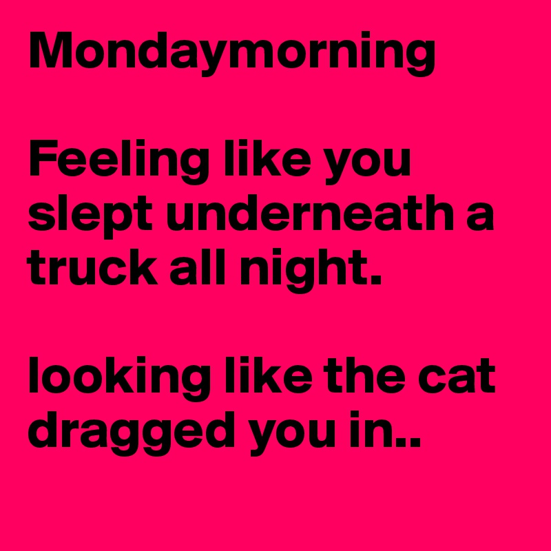 Mondaymorning 

Feeling like you slept underneath a truck all night.

looking like the cat dragged you in.. 
