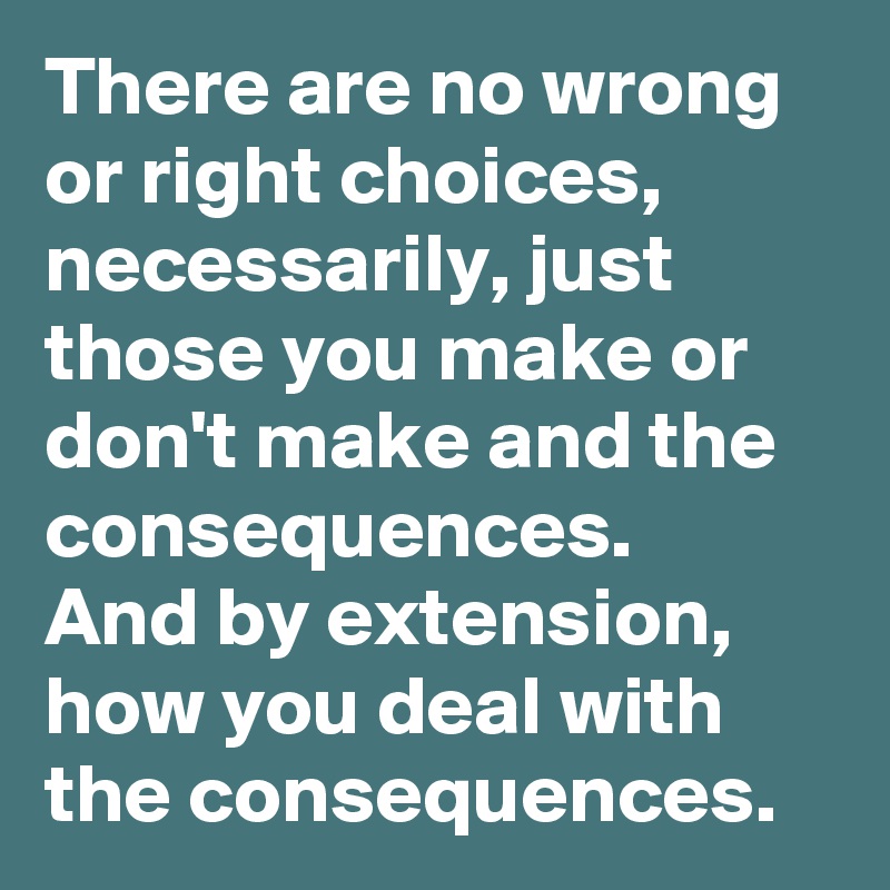 There are no wrong or right choices, necessarily, just those you make or don't make and the consequences.    And by extension, how you deal with the consequences.