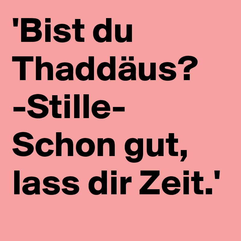 'Bist du Thaddäus? 
-Stille- Schon gut, lass dir Zeit.'