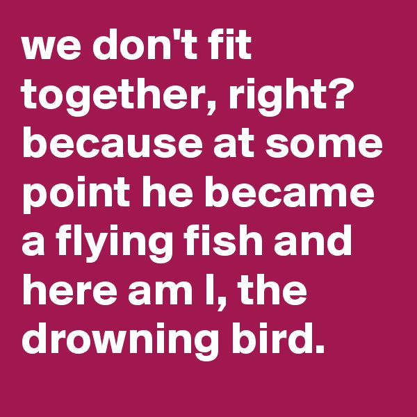 we don't fit together, right? because at some point he became a flying fish and here am I, the drowning bird. 