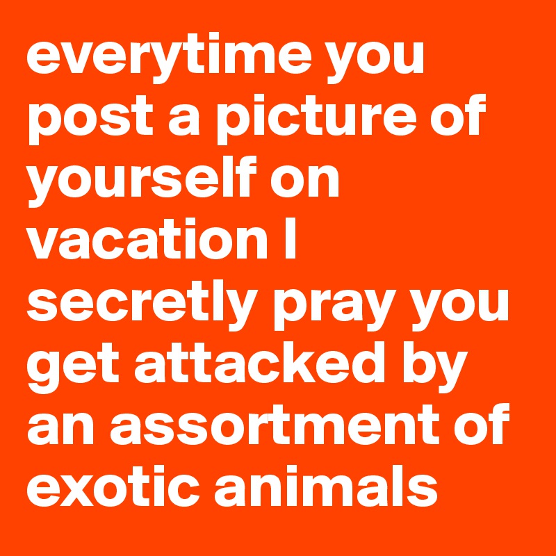 everytime you post a picture of yourself on vacation I secretly pray you get attacked by an assortment of exotic animals