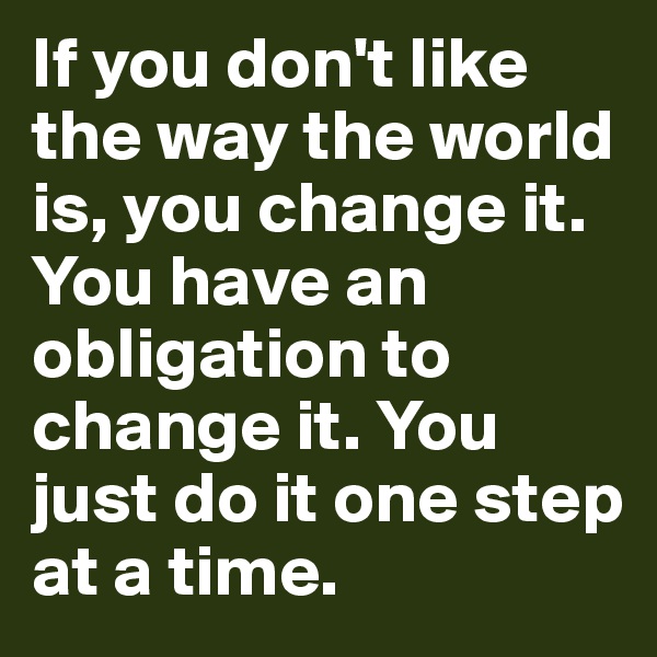 If you don't like the way the world is, you change it. You have an obligation to change it. You just do it one step at a time.