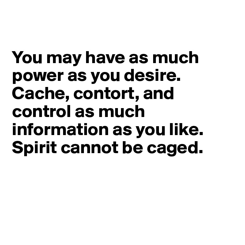 

You may have as much power as you desire. 
Cache, contort, and control as much information as you like.
Spirit cannot be caged.



