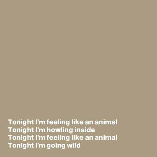 













Tonight I'm feeling like an animal
Tonight I'm howling inside
Tonight I'm feeling like an animal
Tonight I'm going wild