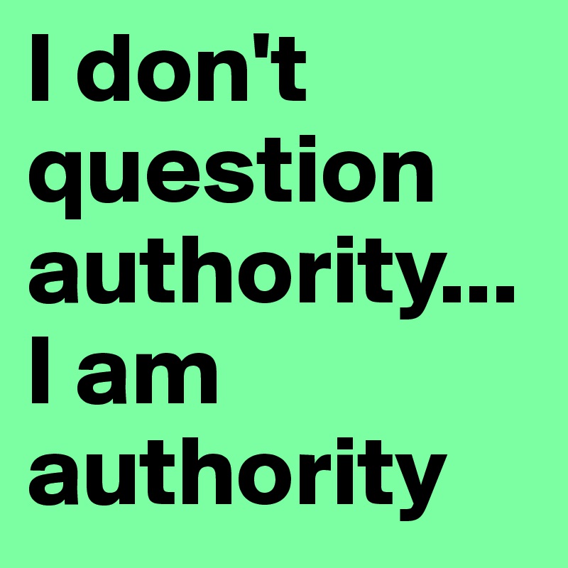 I don't question authority...I am authority