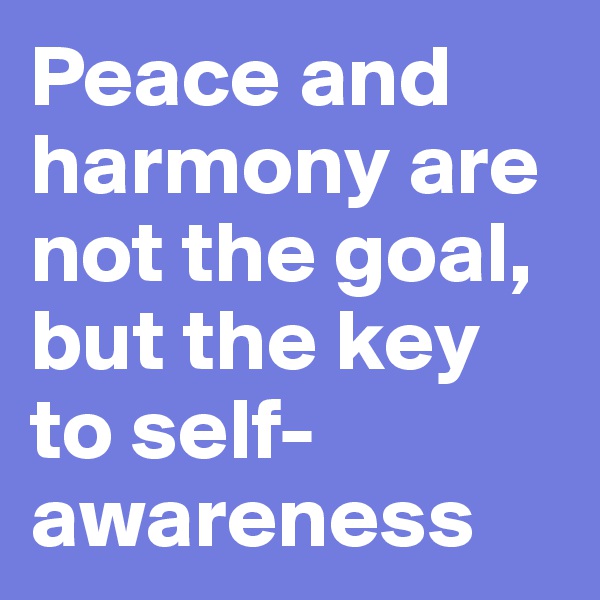 Peace and harmony are not the goal, but the key to self-awareness