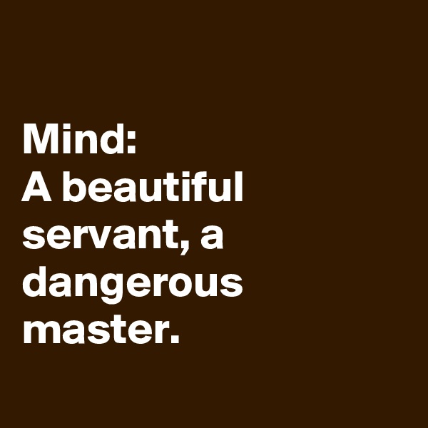 

Mind: 
A beautiful servant, a dangerous master.
