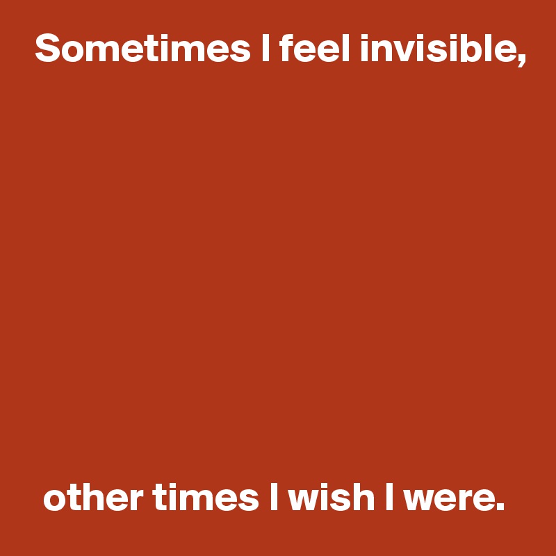  Sometimes I feel invisible,










  other times I wish I were.