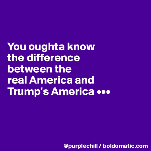 


You oughta know 
the difference 
between the 
real America and 
Trump's America •••



