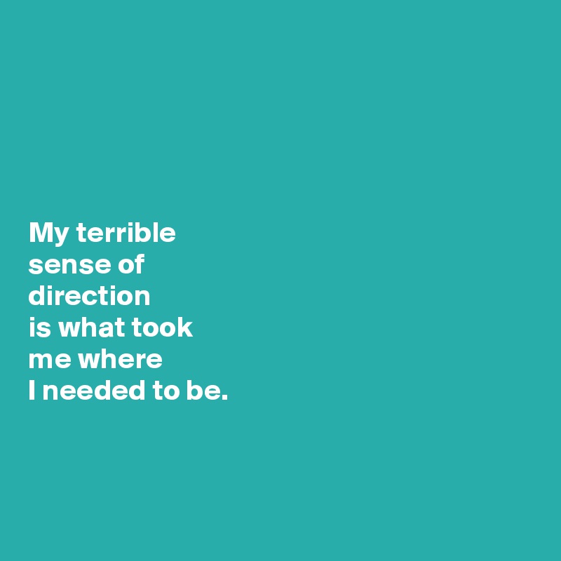 





My terrible 
sense of 
direction  
is what took  
me where 
I needed to be. 



