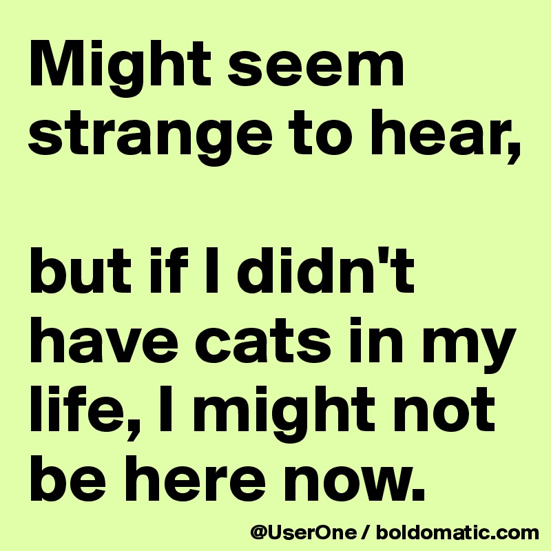 Might seem strange to hear,

but if I didn't have cats in my life, I might not be here now.