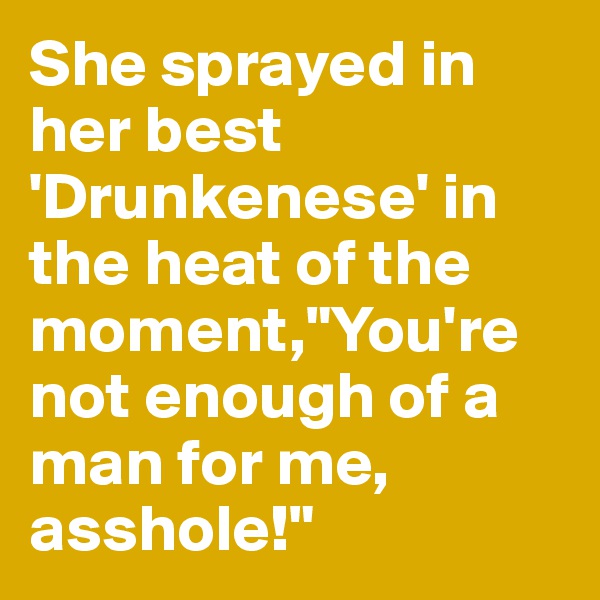 She sprayed in her best 'Drunkenese' in the heat of the moment,"You're not enough of a man for me, asshole!"