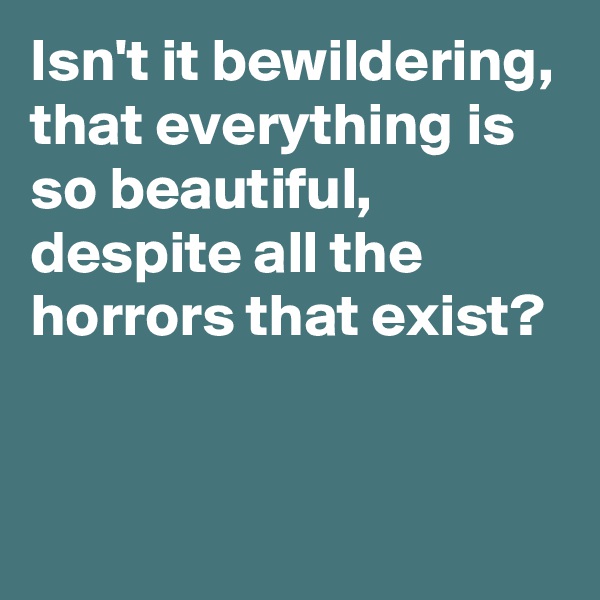 Isn't it bewildering, that everything is so beautiful, despite all the horrors that exist? 


