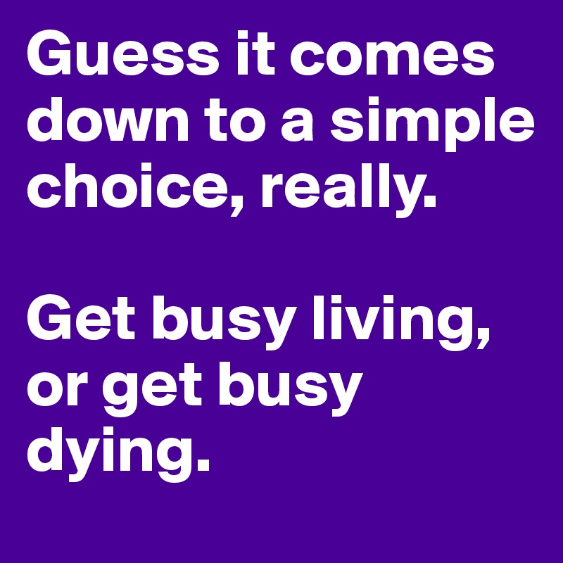 Guess it comes down to a simple choice, really.

Get busy living, or get busy dying.