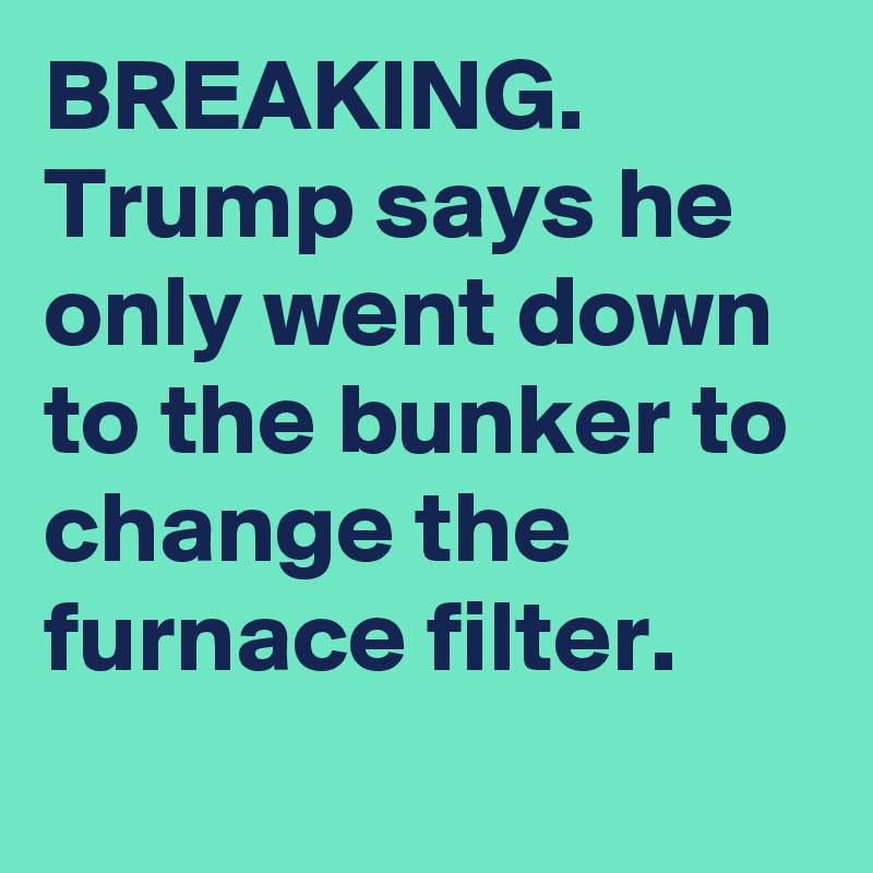 BREAKING. Trump says he only went down to the bunker to change the furnace filter.