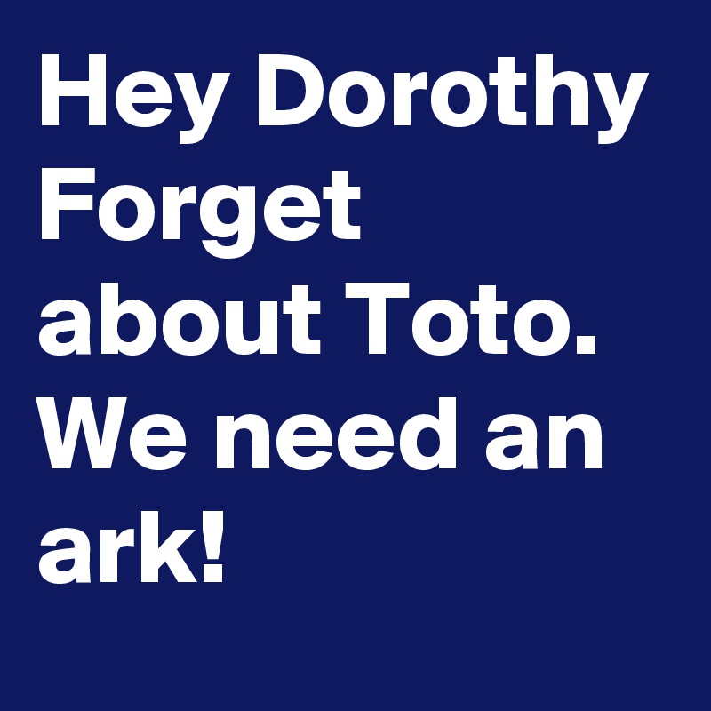 Hey Dorothy
Forget about Toto. We need an ark!