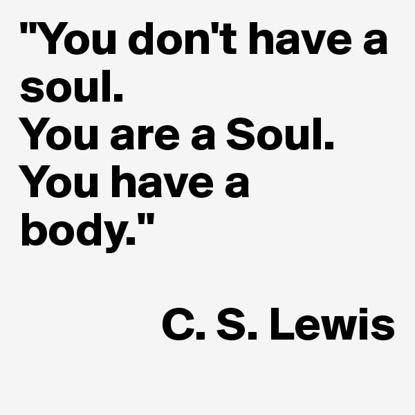"You don't have a soul.
You are a Soul.
You have a body."

               C. S. Lewis