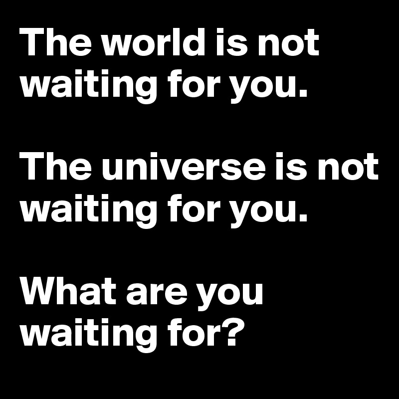 The world is not waiting for you.

The universe is not waiting for you.

What are you waiting for?