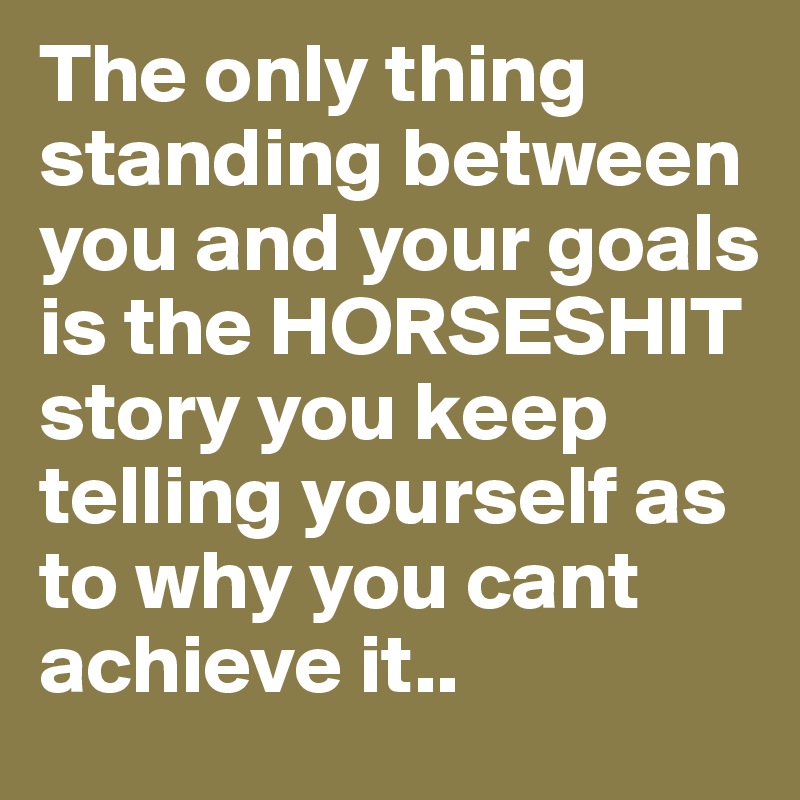 The only thing standing between you and your goals is the HORSESHIT story you keep telling yourself as to why you cant achieve it..