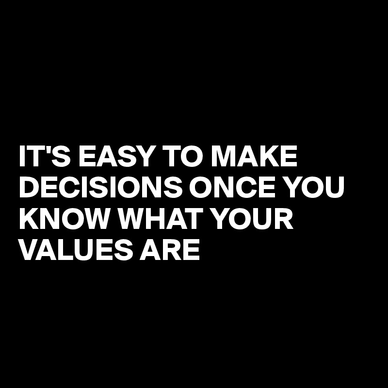



IT'S EASY TO MAKE DECISIONS ONCE YOU KNOW WHAT YOUR VALUES ARE


