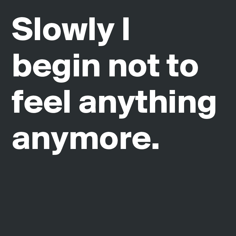 Slowly I begin not to feel anything anymore.
