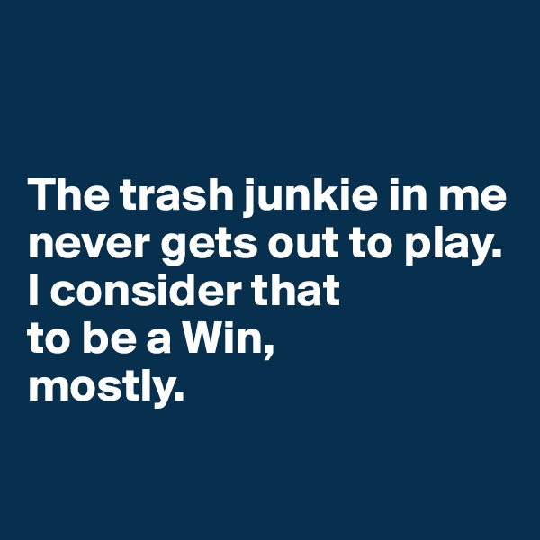 


The trash junkie in me never gets out to play. 
I consider that 
to be a Win, 
mostly.

