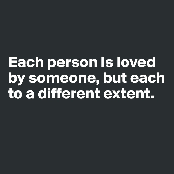 


Each person is loved by someone, but each to a different extent. 


