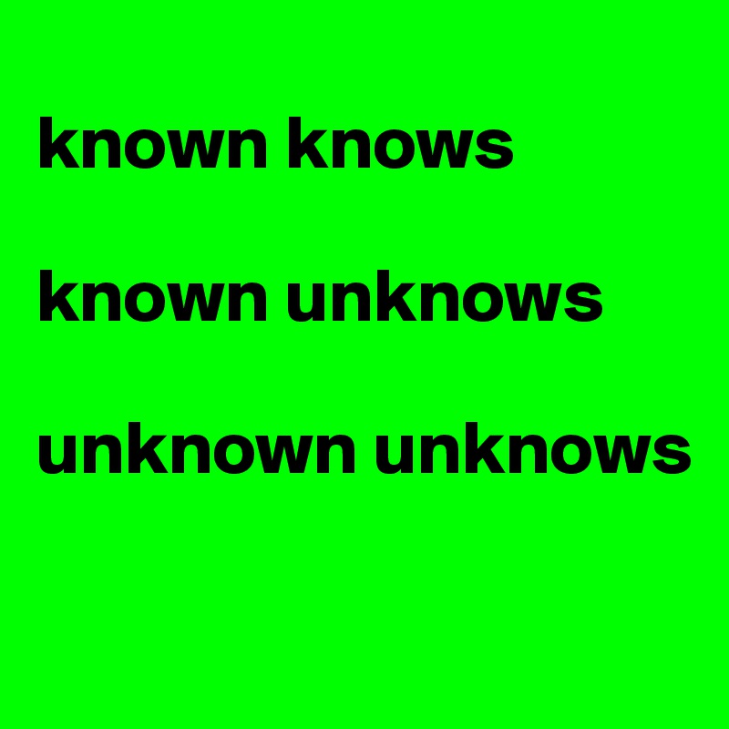
known knows

known unknows

unknown unknows

