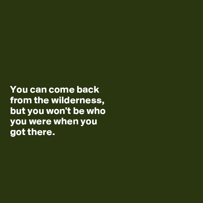 






You can come back 
from the wilderness, 
but you won't be who 
you were when you 
got there. 




