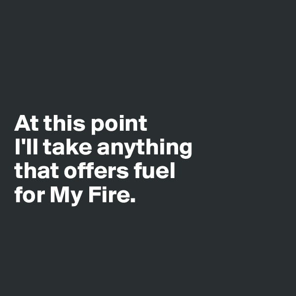 



At this point 
I'll take anything 
that offers fuel 
for My Fire.


