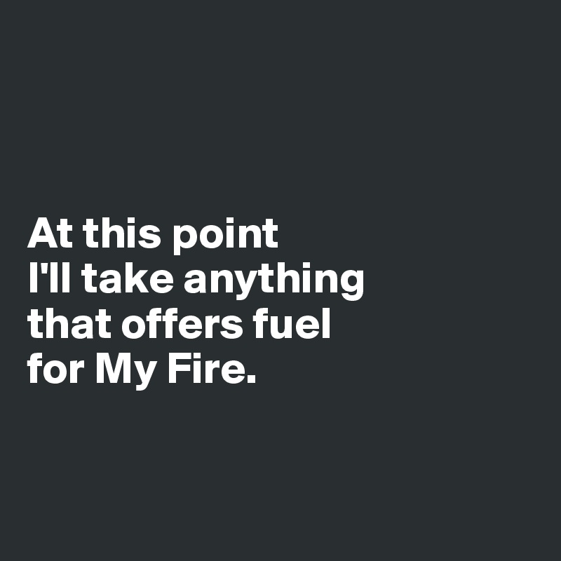 



At this point 
I'll take anything 
that offers fuel 
for My Fire.


