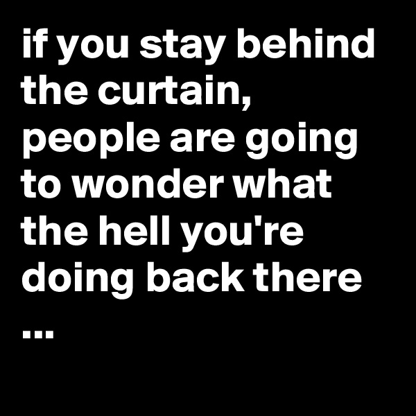 if you stay behind the curtain, people are going to wonder what the hell you're doing back there ...
