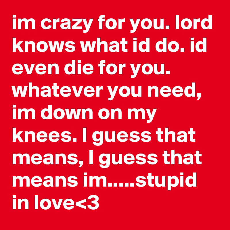 im crazy for you. lord knows what id do. id even die for you. whatever you need, im down on my knees. I guess that means, I guess that means im.....stupid in love<3