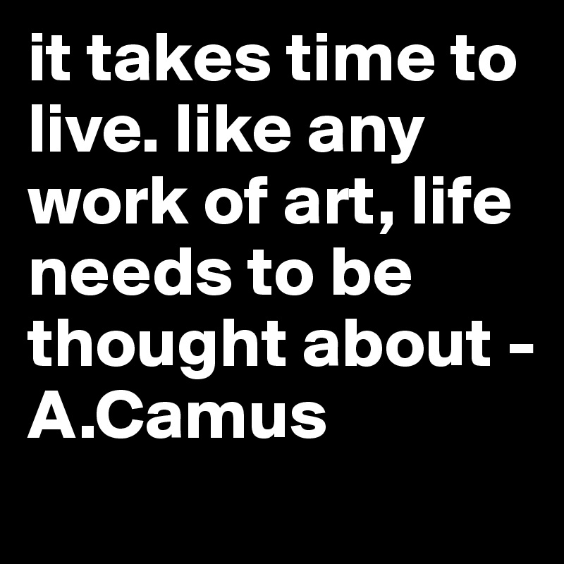 it takes time to live. like any work of art, life needs to be thought about - A.Camus
