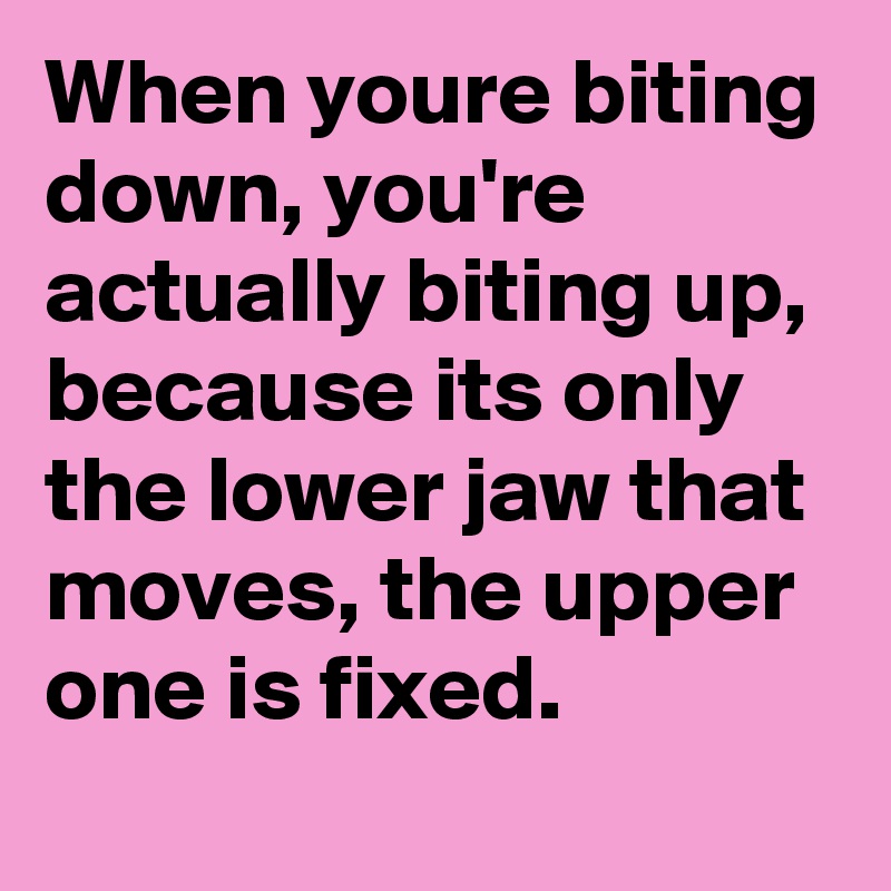 When youre biting down, you're actually biting up, because its only the lower jaw that moves, the upper one is fixed.

