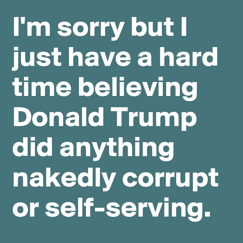 I'm sorry but I just have a hard time believing Donald Trump did anything nakedly corrupt or self-serving.