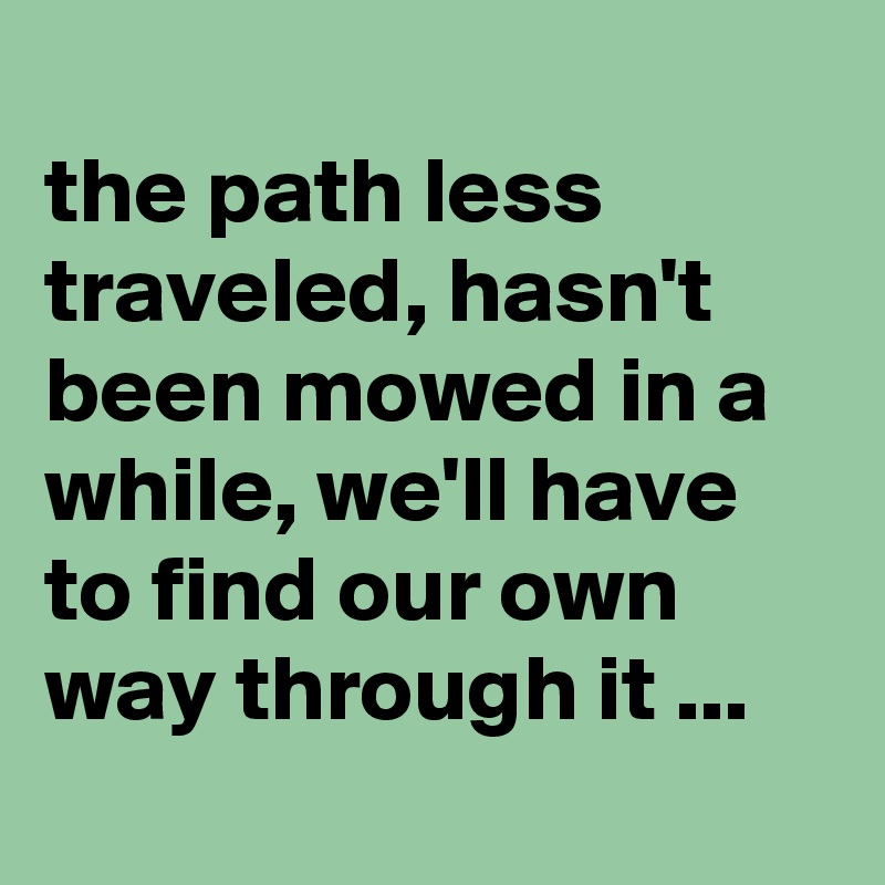 
the path less traveled, hasn't been mowed in a while, we'll have to find our own way through it ...
