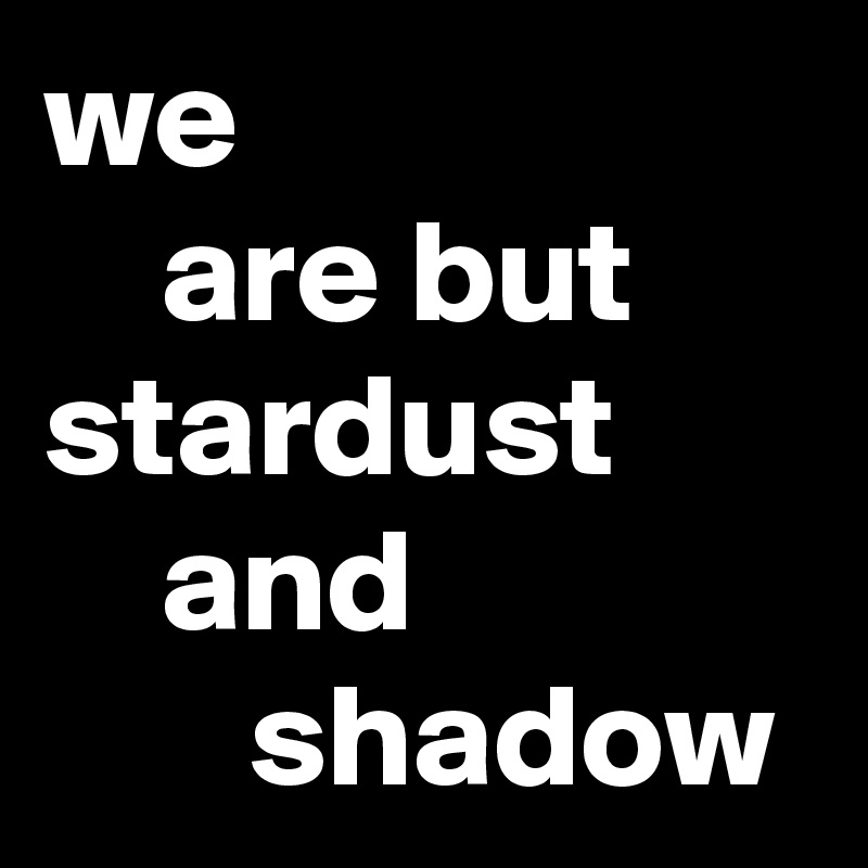 we
    are but stardust
    and                     shadow 