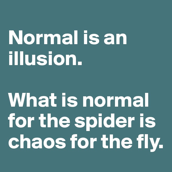 
Normal is an illusion.

What is normal for the spider is chaos for the fly.