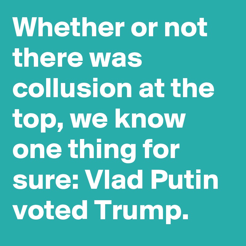 Whether or not there was collusion at the top, we know one thing for sure: Vlad Putin voted Trump.