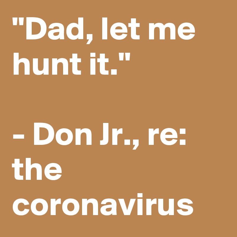 "Dad, let me hunt it."

- Don Jr., re: the coronavirus