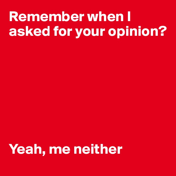Remember when I asked for your opinion?







Yeah, me neither