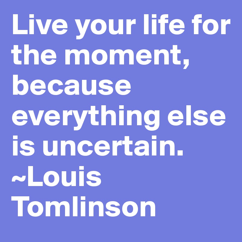 Live your life for the moment, because everything else is uncertain. ~Louis Tomlinson